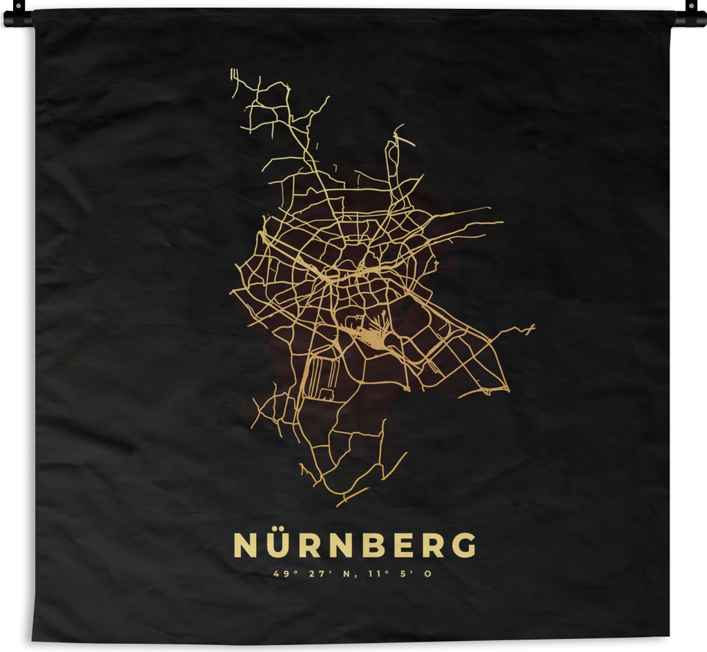 MuchoWow Wandteppich Wandbehang Gold - Stadtplan - Nürnberg - Karte 90x90 cm Tapisserie Dekoration Wandtuch - Wandaufhänger