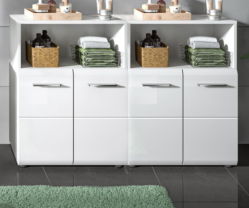 Badezimmer Kommode Set "Cover" in weiß Hochglanz 2x Badkommode 120 x 80 cm
