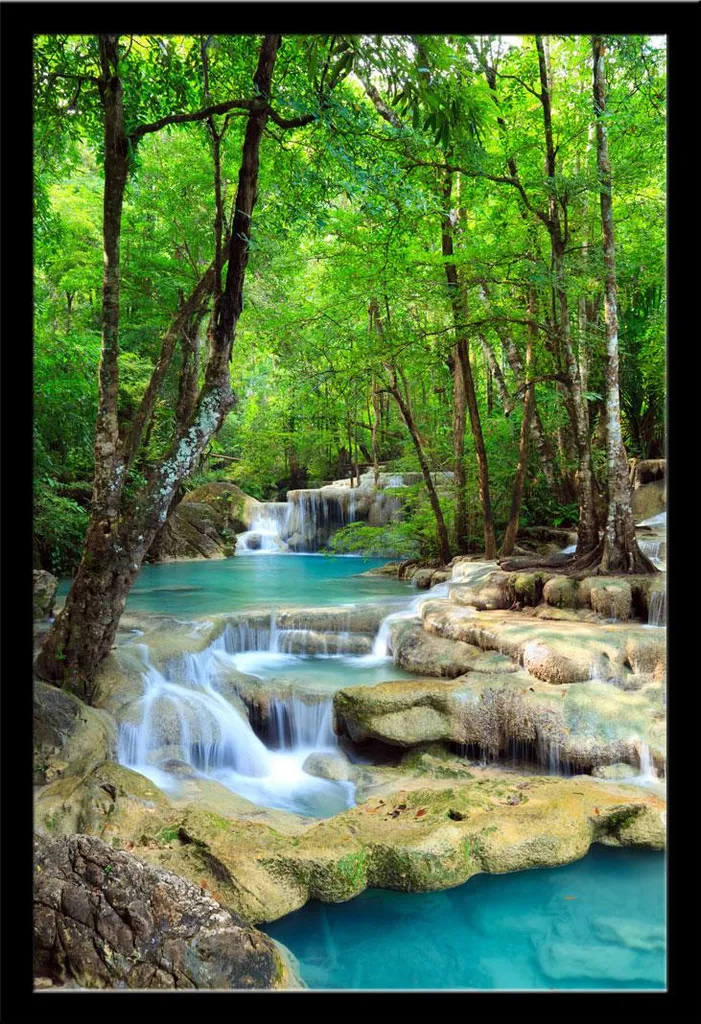 Tableau Mural Cascade de Thaïlande : Poster Encadré Noir et Vitre 61x91cm