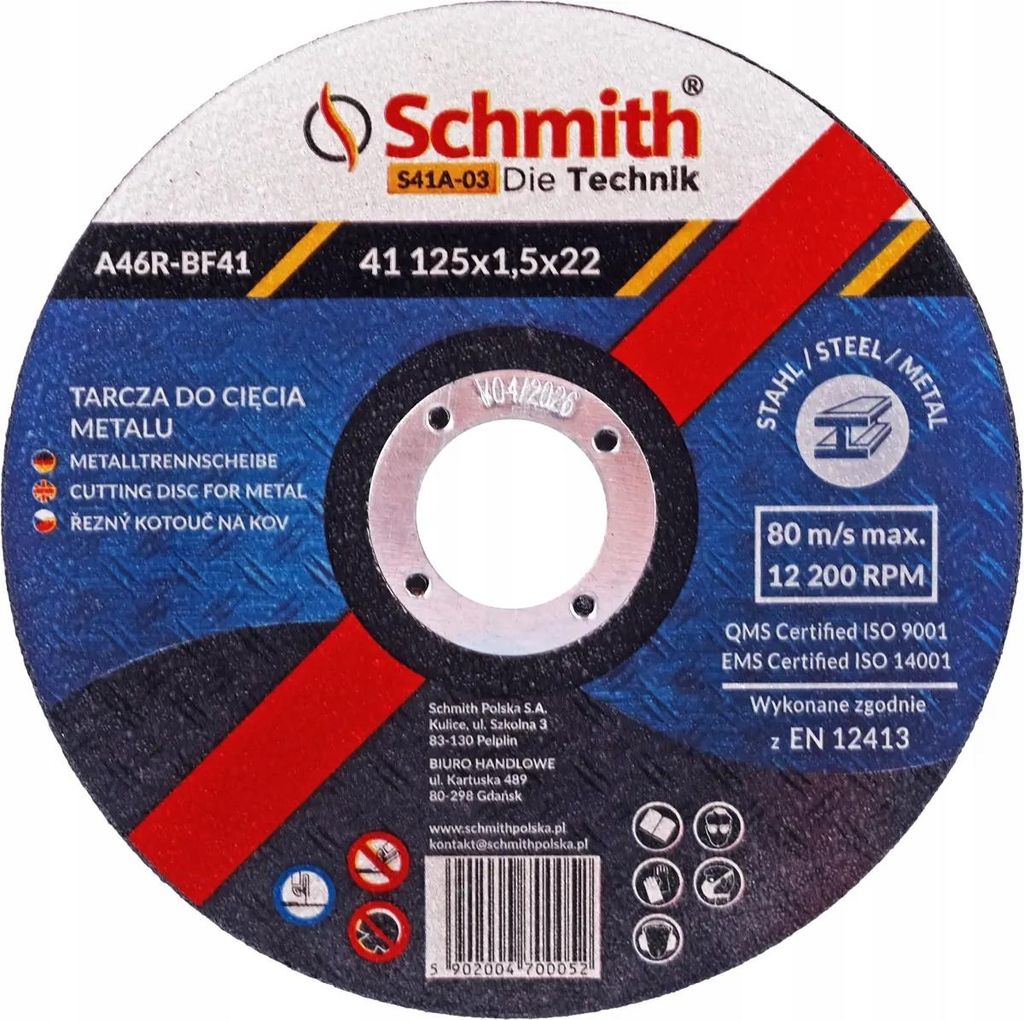 SCHMITH - Řezný kotouč 125 mm x 1,5 mm na kov, nerezovou Obrázek produktu 