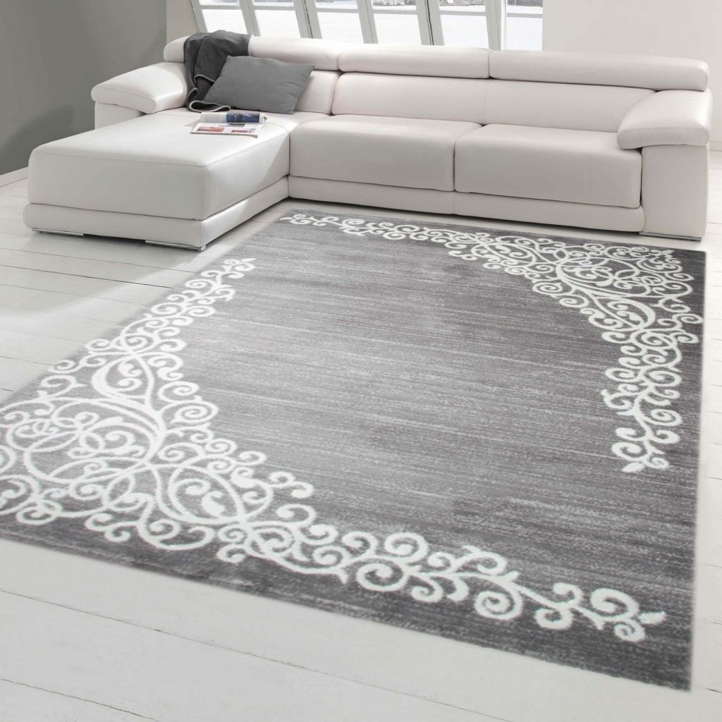 Moderner Teppich Designer Teppich Orientteppich mit Glitzer Wohnzimmer Teppich mit Floral Muster Meliert in Grau Creme Größe - 120 x 160 cm