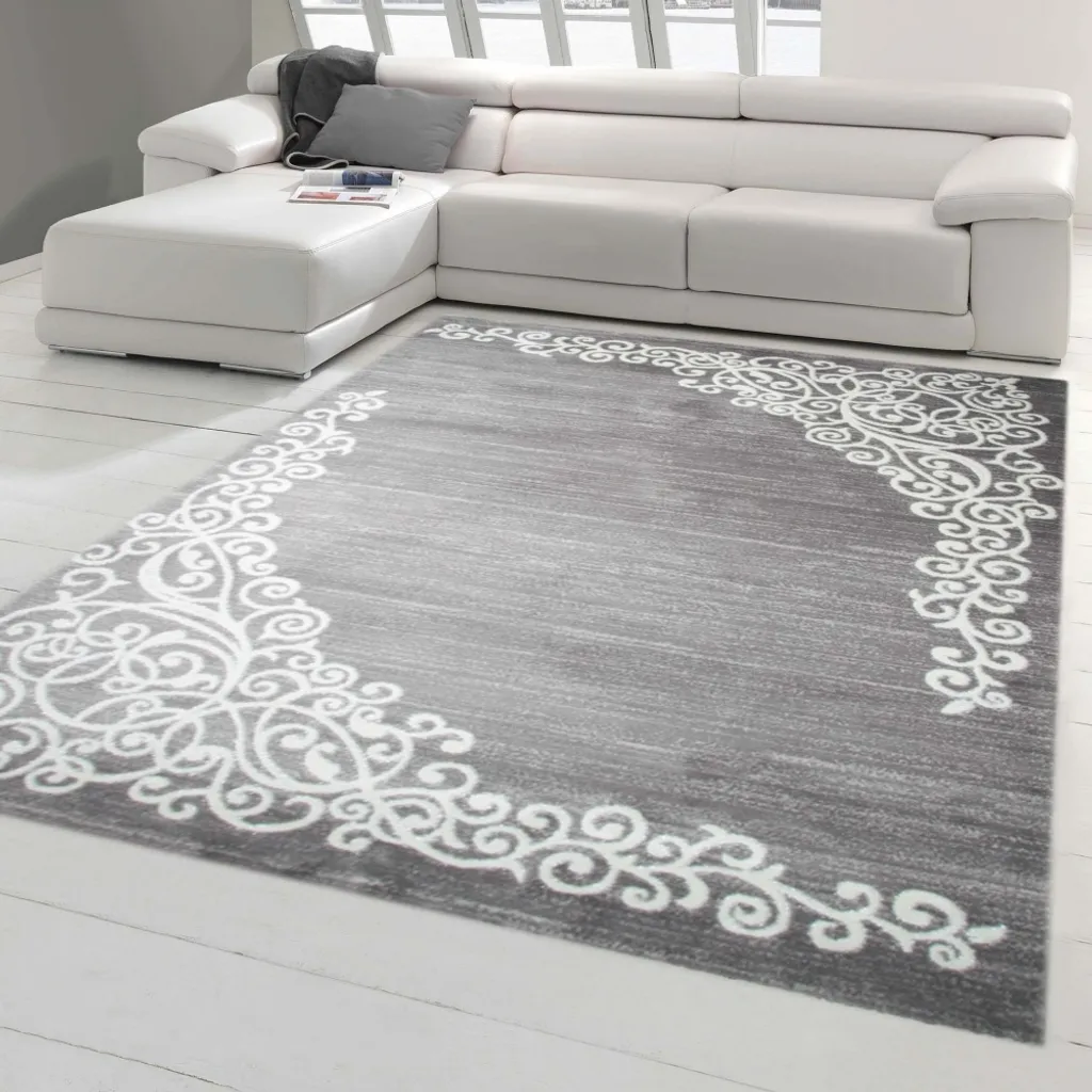 Tapis Oriental Moderne Gris et Crème avec Paillettes - Format 80x300 cm