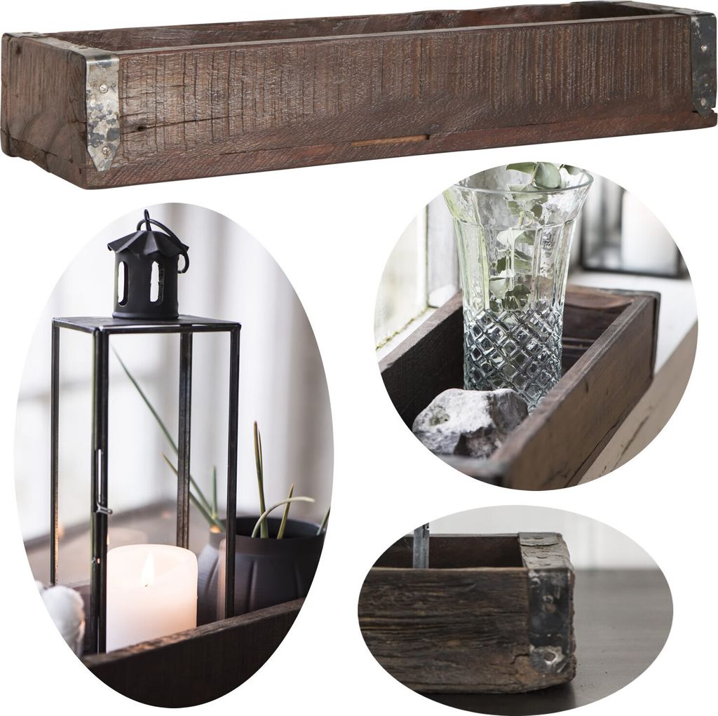 LS-LebenStil Vintage Holz Aufbewahrungsbox Unika 35x10cm Holzkiste Besteckkasten Besteckkorb Küche Büro Schreibtisch Organizer Holzbox Ordnungsbox