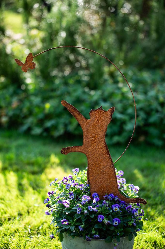 Gartenstecker Katze mit Schmetterling höhe ca. 55cm Rost Produktbild 