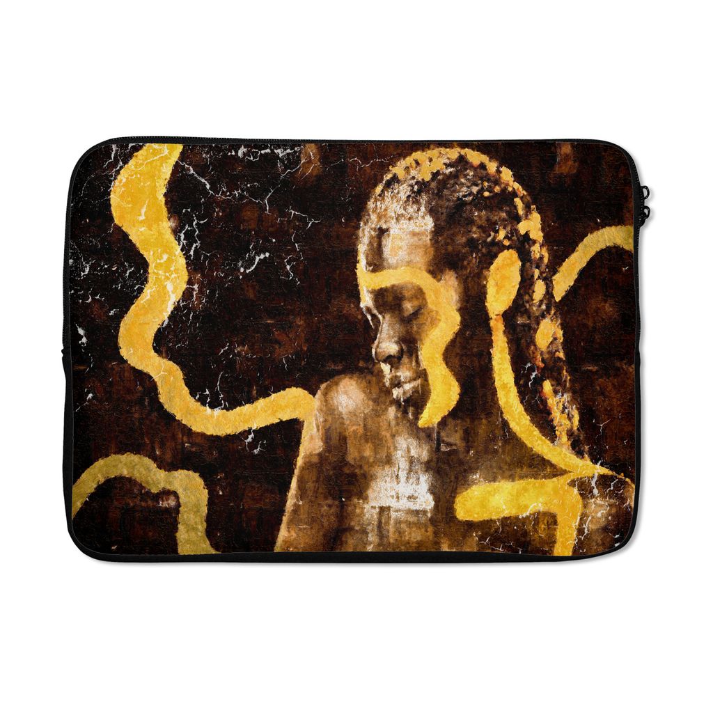 MuchoWow Laptop Hülle 13 Zoll Frau - Schwarz - Gold Laptoptasche - Laptophülle - Sleeve - Rundumschutz