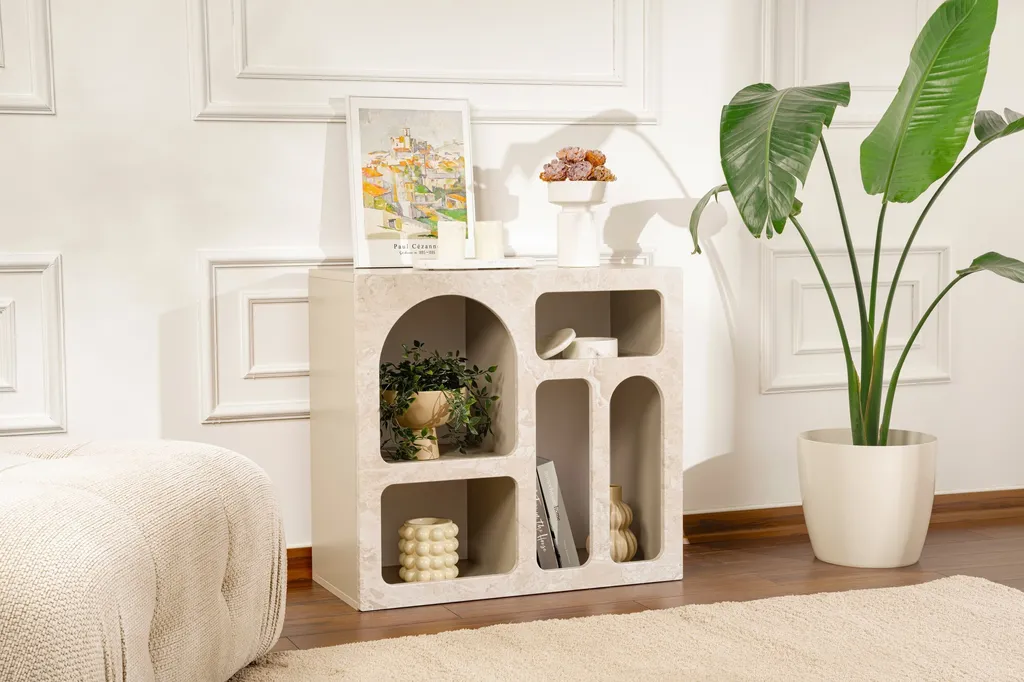 Meuble console pour petit salon Lessa effet travertin 80cm de large - 2