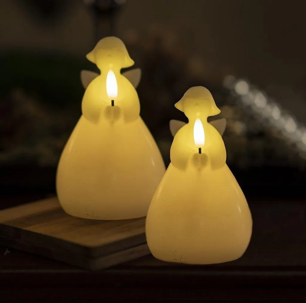 Décoration de Table Ange Sirius Lucia Bougies LED Cire Blanche 10cm