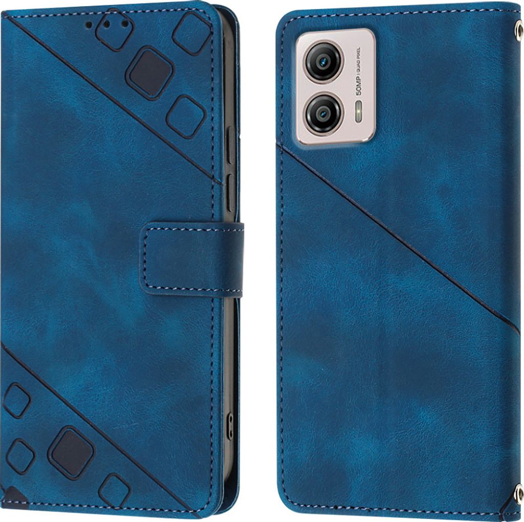 Hülle für Motorola Moto G53 Prägung Flip Leder Brieftasche Schutzhülle mit Ständer Blau
