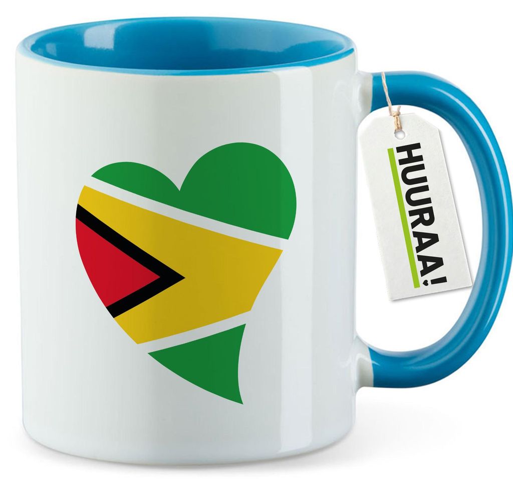 Huuraa Kaffeetasse Guyana Flagge Herz 330ml Blau Keramik Kaffeebecher Geschenkidee