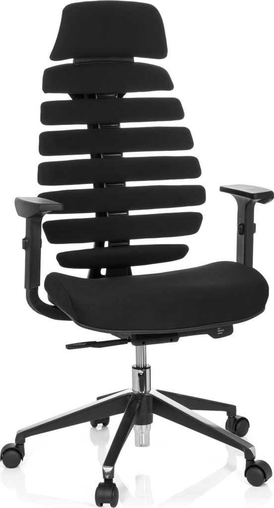 hjh OFFICE Profi Bürostuhl ERGO LINE II PRO Ergonomischer Schreibtischstuhl mit Armlehnen (höhenverstellbar) Stoff Schwarz Drehstuhl für Büro, ...