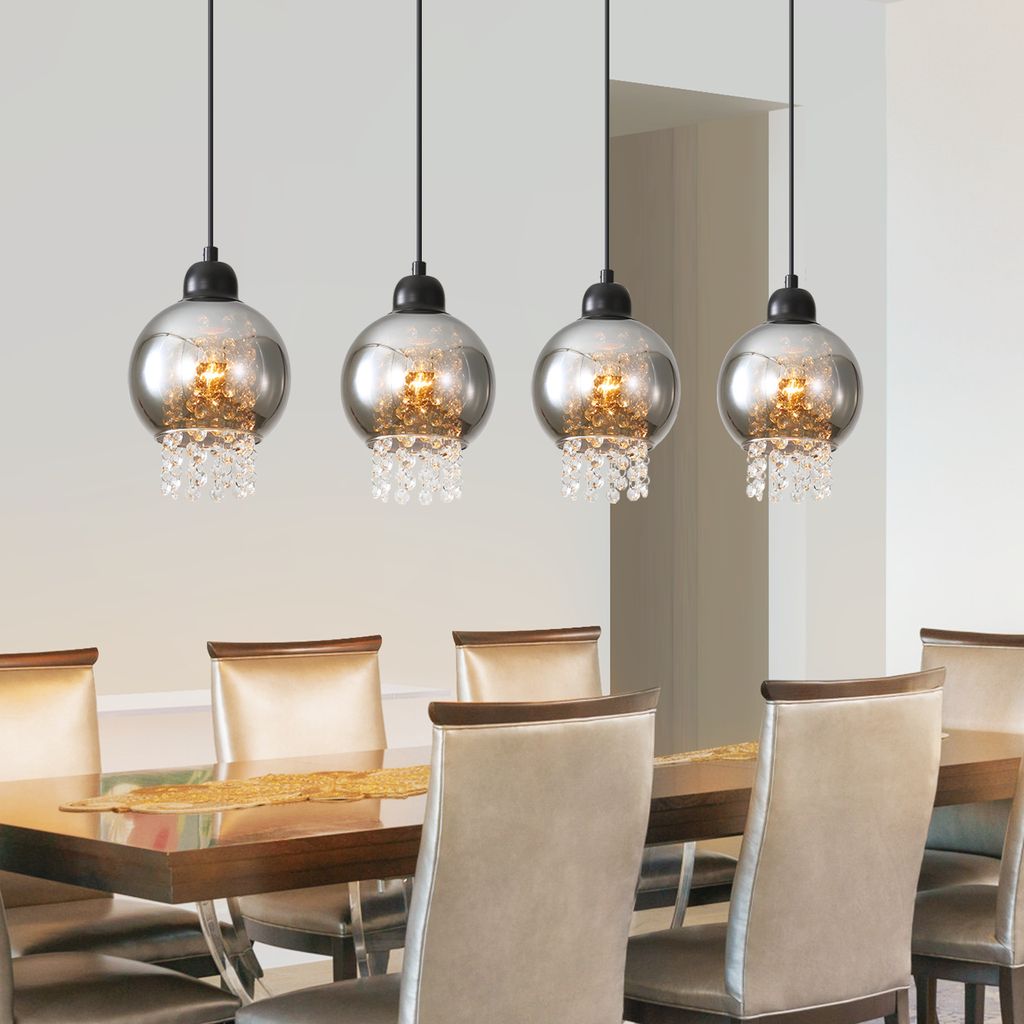 ZMH Pendelleuchte Esstisch Küchenlampe Hängend Hängelampe Wohnzimmer E27 Esstischlampe Schwarz Schlafzimmer Hängeleuchte 4 Flammig Glas Pendell...