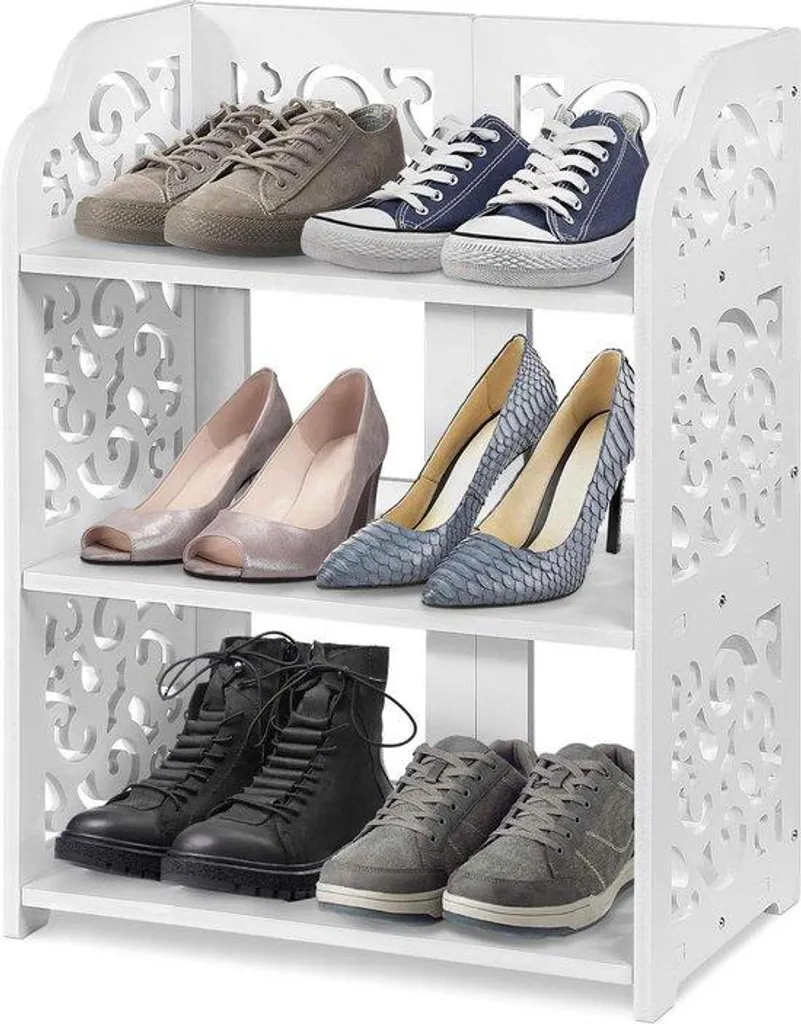 Meuble de rangement chaussures blanc 3 étages, petit modèle discret