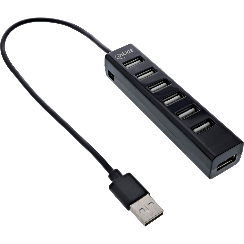 InLine USB 2.0 Hub, 7 Port, schwarz, mit USB DC Kabel, schwarz
