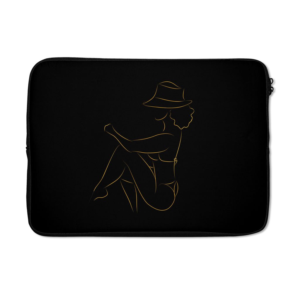 MuchoWow Laptop Hülle 13 Zoll Frau - Hut - Gold - Strichzeichnung Laptoptasche - Laptophülle - Sleeve - Rundumschutz