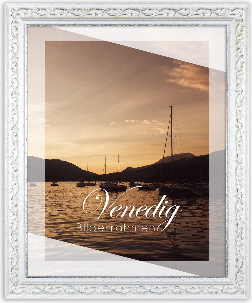Bilderrahmen Venedig - 20x25 cm, Weiß Silber Nachbildung, 1 mm Kunstglas entspiegelt