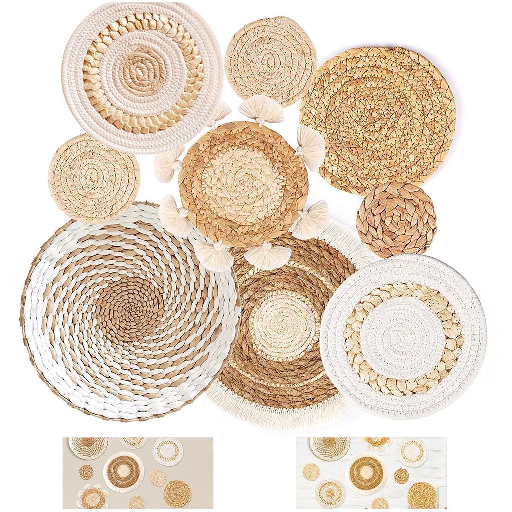 9 Stück Boho-Wandkorb-Set,Wandregal, Seegras, Rattan, Produktbild 