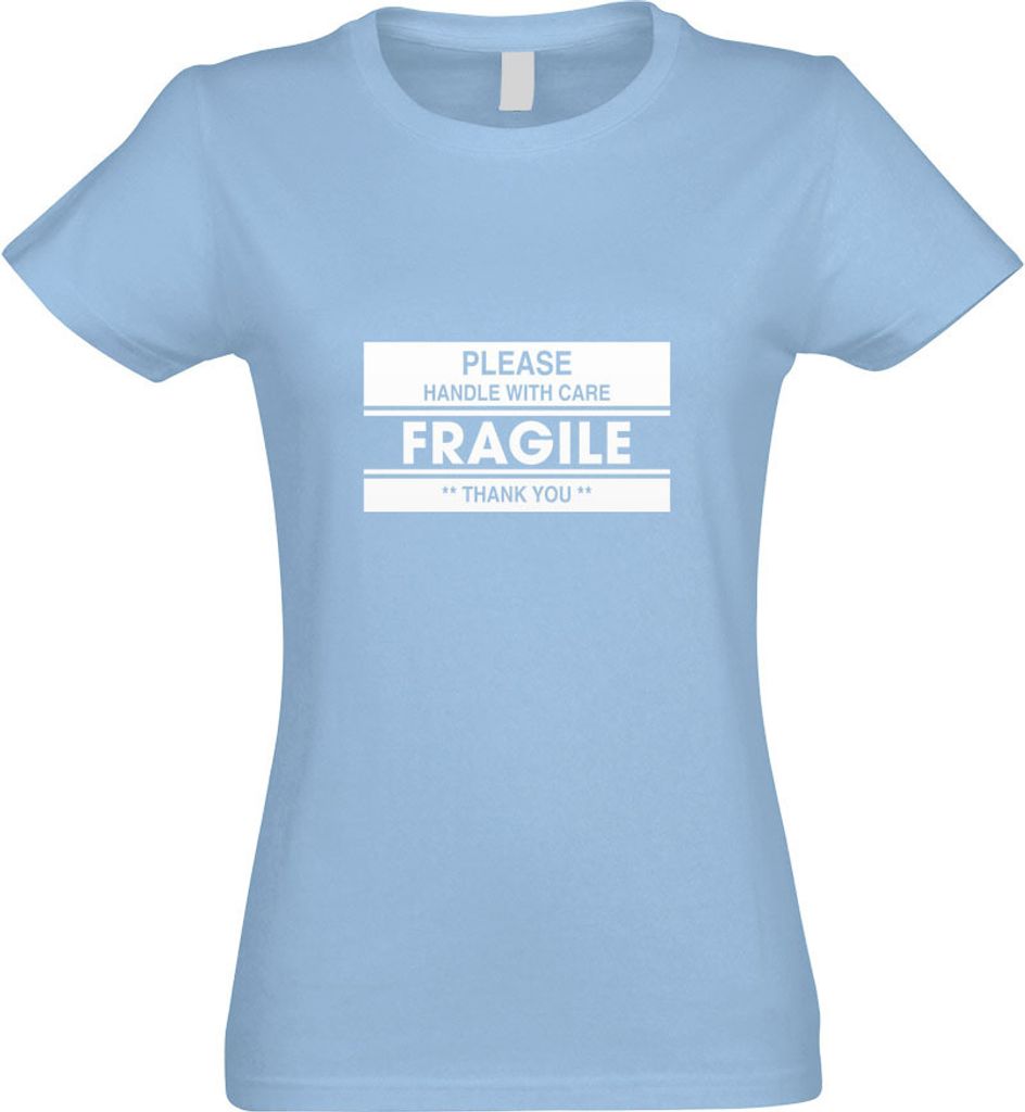 Kiwistar - T-Shirt tailliert - Damen - himmelblau - Fragile - Please Handle - mit Motiv Bedruckt - Funshirt Design - Sport - Freizeit - Damen - XL