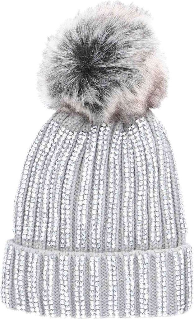 Antonio Strick Mütze Beanie mit Bommel und Pailletten - hellgrau : hellgrau Farbe vom Hersteller: hellgrau