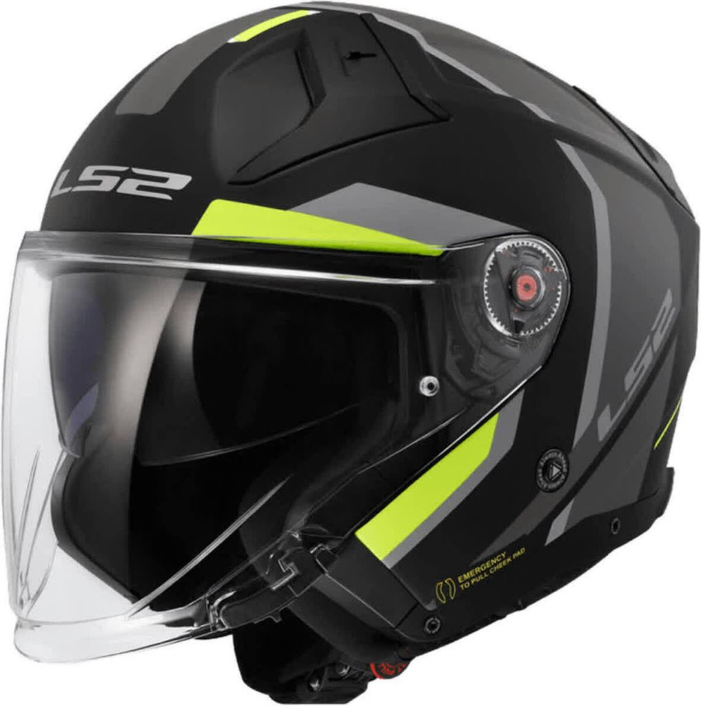 Jet Helm LS2 OF603 INFINITY II Focus Mattschwarz, Hi-Viz-Gelb größe S