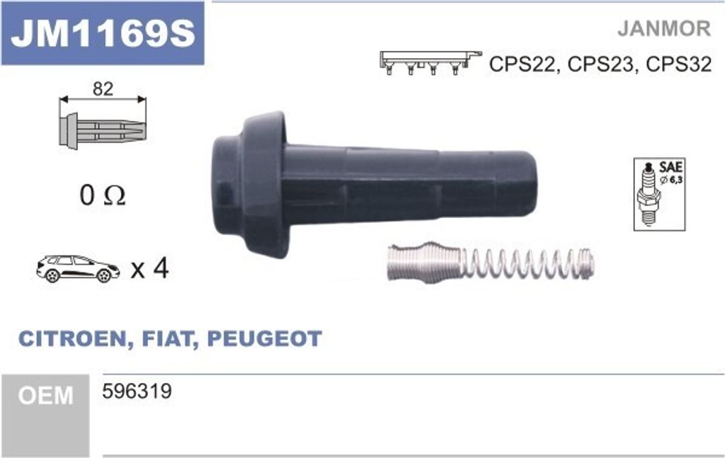 JANMOR Stecker Zündspule JM1169S passend für PEUGEOT 207 (WA, WC) 82mm