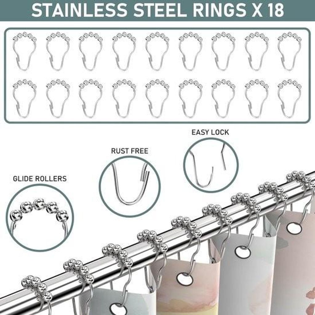 Duschvorhangstange verstellbar L-Form inkl. 18 Ringe Duschvorhang Eckstangen ohne Bohren ohne Schrauben und ohne Deckenhalterung erweiterbar Duschs...
