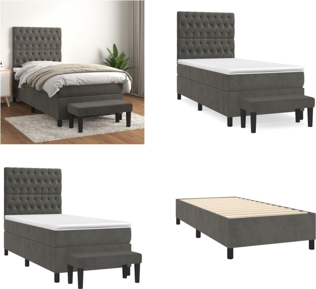 vidaXL Boxspringbett mit Matratze Dunkelgrau 90x200 cm Samt - Boxspringbett - Boxspringbetten - Bett - Schlafzimmermöbel
