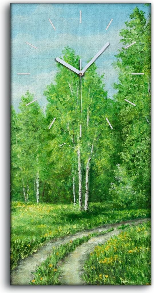 Leinwand Uhr Küche Wohnzimmer Bild 30x60 Malerei Wald Bäume Pfad Natur - weiße Hände