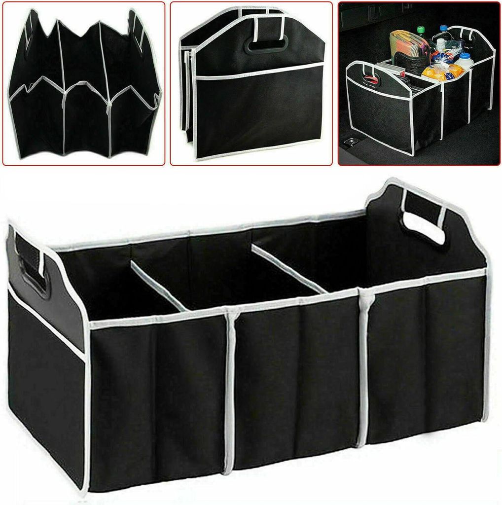 Vitolog Kofferraumtasche Kofferraum Organizer für Auto | Vliesstoff, Schwarz, 50 x 32.5 x 32.5 cm, drei Kammern