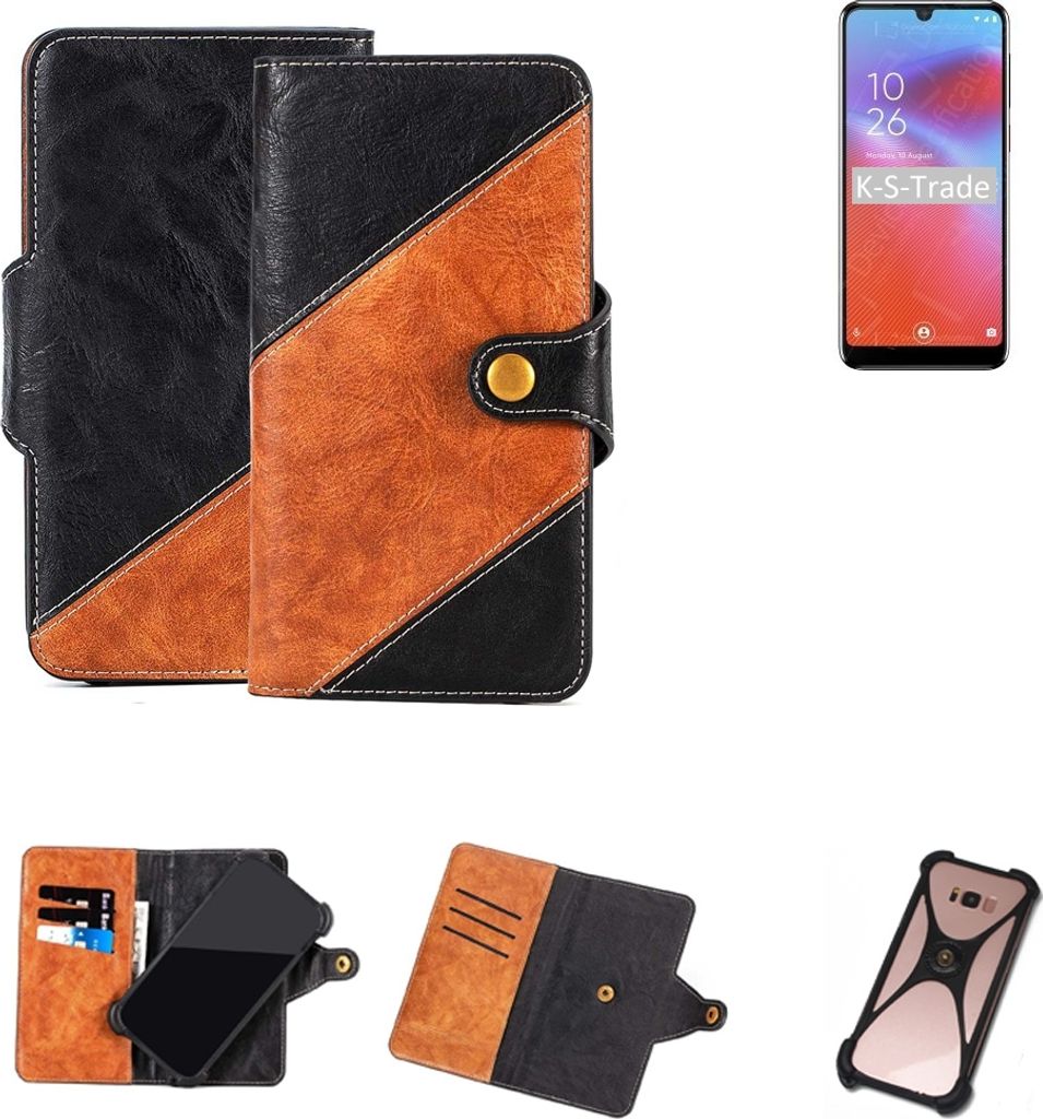 K-S-Trade Handyhülle Schutzhülle Bookstyle Case Wallet-Case kompatibel mit Vodafone Smart V10 Handy Cover Bumper Klapphülle schwarz hellbraun 1x