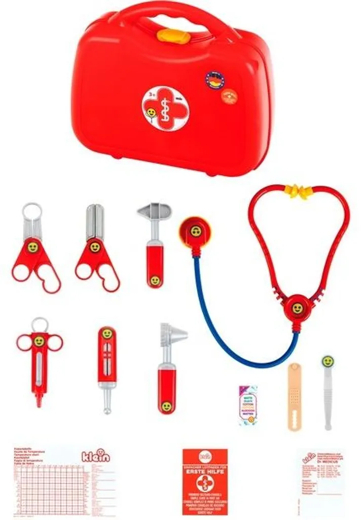 Mallette médicale enfant rouge et grise 12 pièces avec stéthoscope pro - 24
