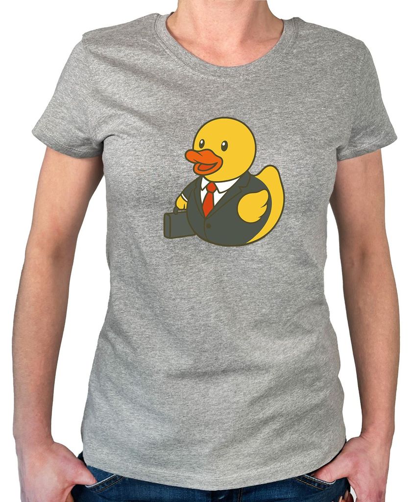 Huuraa Damen T-Shirt Quietscheente Chef Comic Gummiente XL Sport Grey Bio Baumwolle Fairtrade Damenshirt Geschenkidee