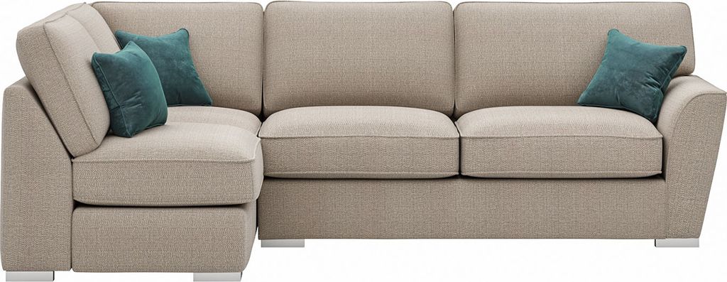 Linksseitiges Ecksofa Majestic New mit einer fest fixierten Rückenpolsterung - beige - Cherub 0418/azur - Velluto 12