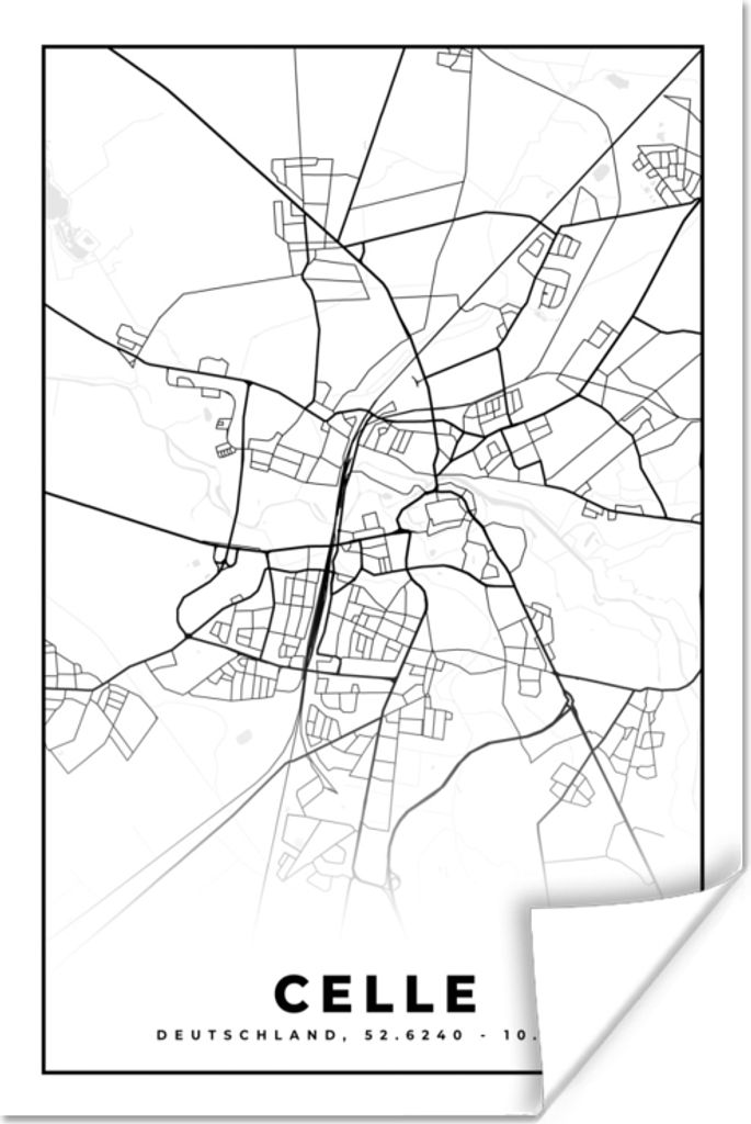 MuchoWow Poster Karte - Stadtplan - Celle - Karte 20x30 cm - Papierdruck