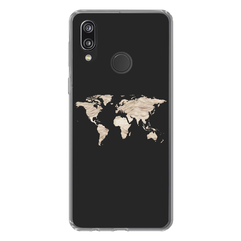 MuchoWow Handyhülle Schutzhülle Hülle für Huawei P20 Lite (2020) Weltkarte - Heu - Braun Silikon Softcase Handy Hülle - Kartenhalter