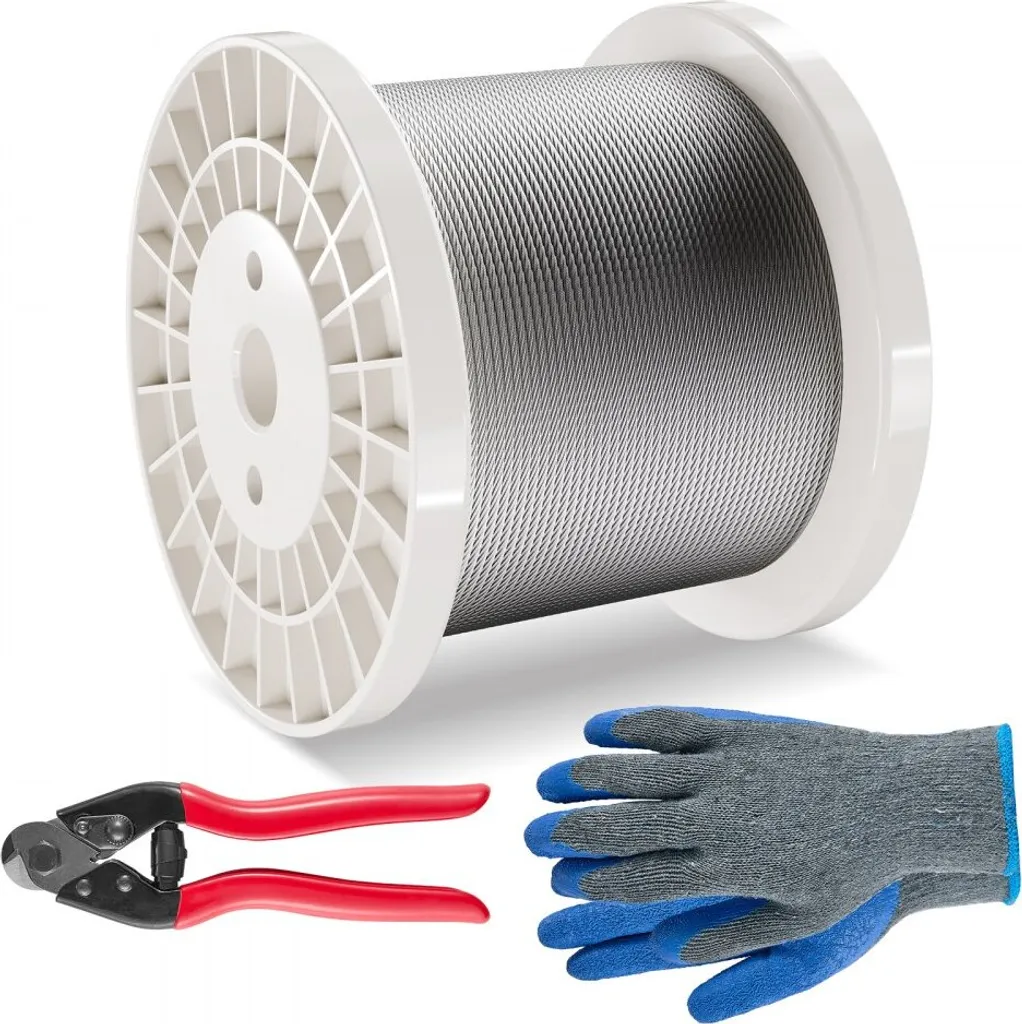 Fune in acciaio inox - Fune in acciaio inox Ф3,18mm x 182,3m - 7,1kN - 7x7 trefoli - Fune di alta qualità per varie applicazioni
