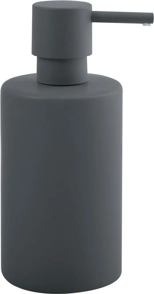 Distributore di sapone Spirella "Tube" | con pompa in acciaio inox | distributore di sapone liquido | porcellana | 300ml | resistente e robusto | grigio opaco