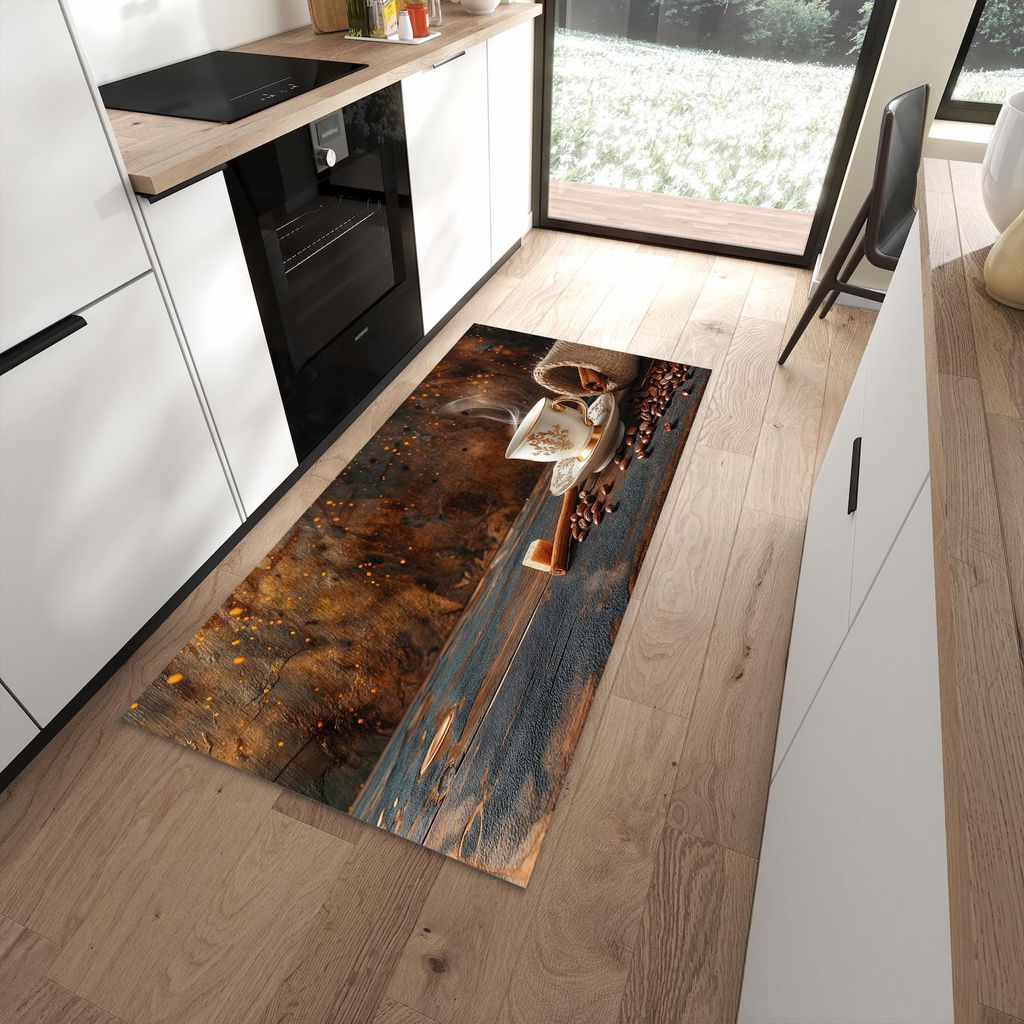 Küchenteppich 90x180cm rutschfest & abwischbar PVC Läufer - Kaffee Und Zimt