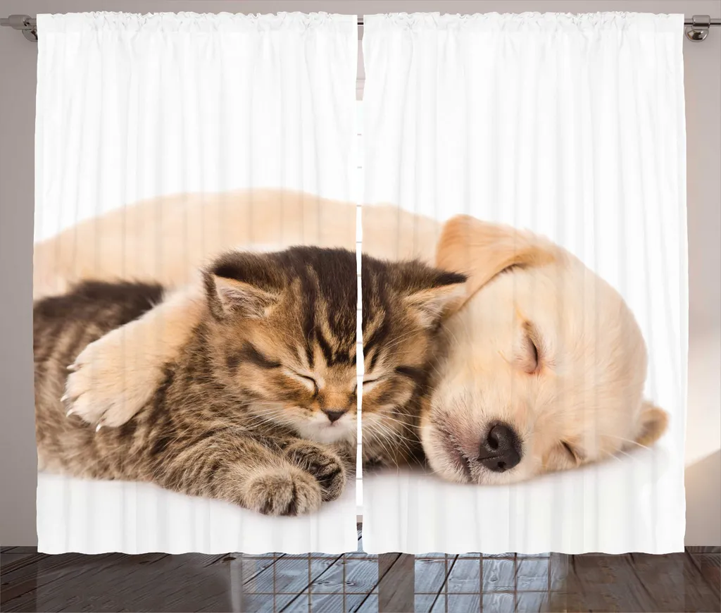 Rideau pour Salon Ambiance Rustique Chien et Chat Décoration 280x225