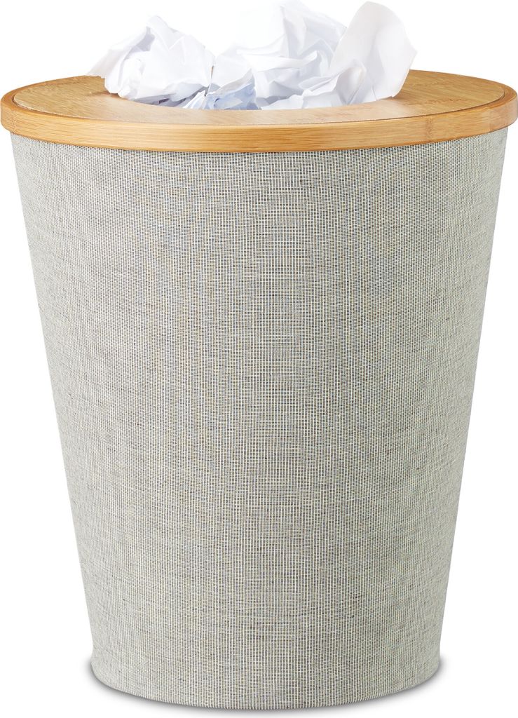 Relaxdays Papierkorb Bambus, runder Abfallkorb mit Produktbild 