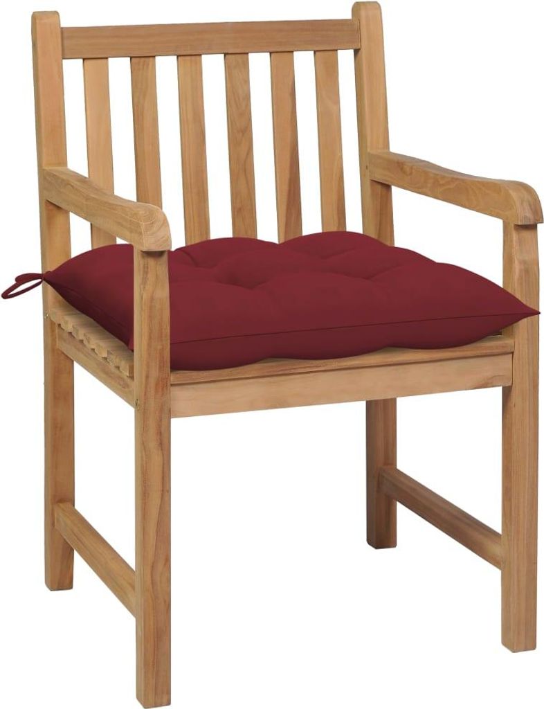 vidaXL Gartenstühle 2 Stk. mit Weinroten Kissen Massivholz Teak
