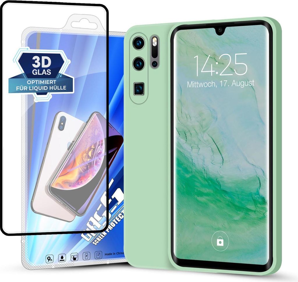 Hülle für Huawei P30 Pro mit 9H Displayglas Displayschutz Plus Case Cover Bumper Silikon Softgrip Schutzhülle Farbe: Türkis