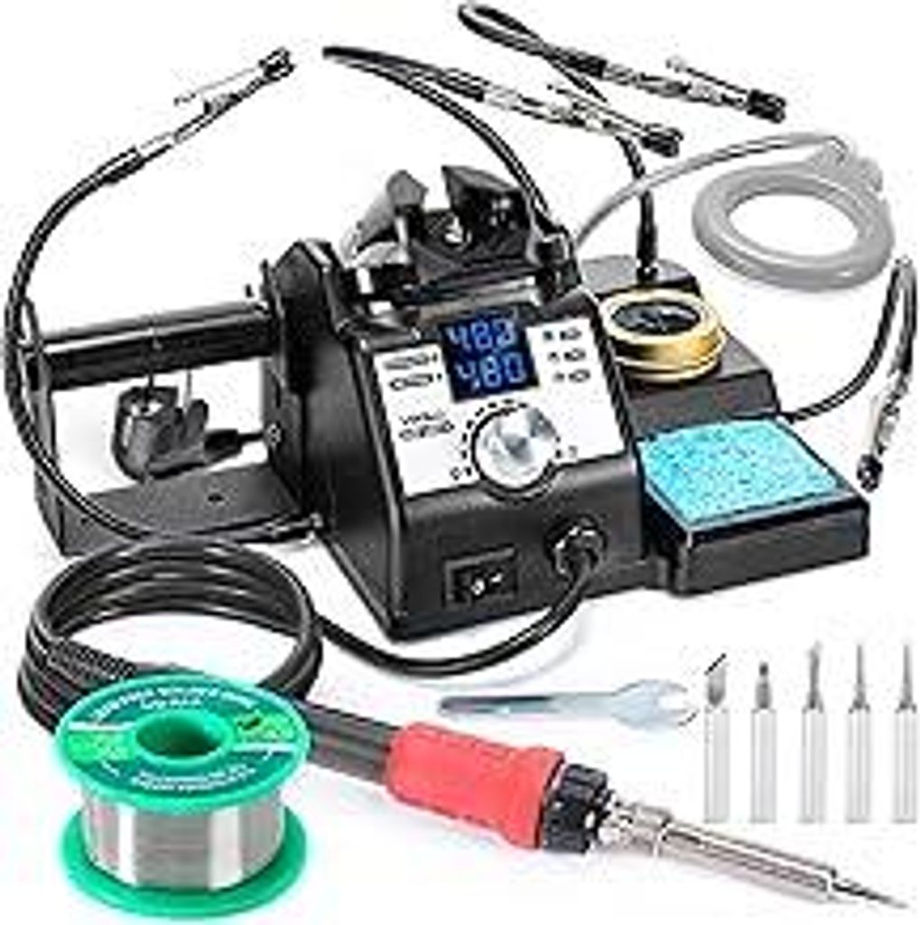 YIHUA 926LED-IV EVO 110W Lötstation lötkolben set 90480°C Lötset mit 4 helfenden Händen, 3 zusätzliche Lötspitzen, 1 Lupe mit LED, 50g bleif...