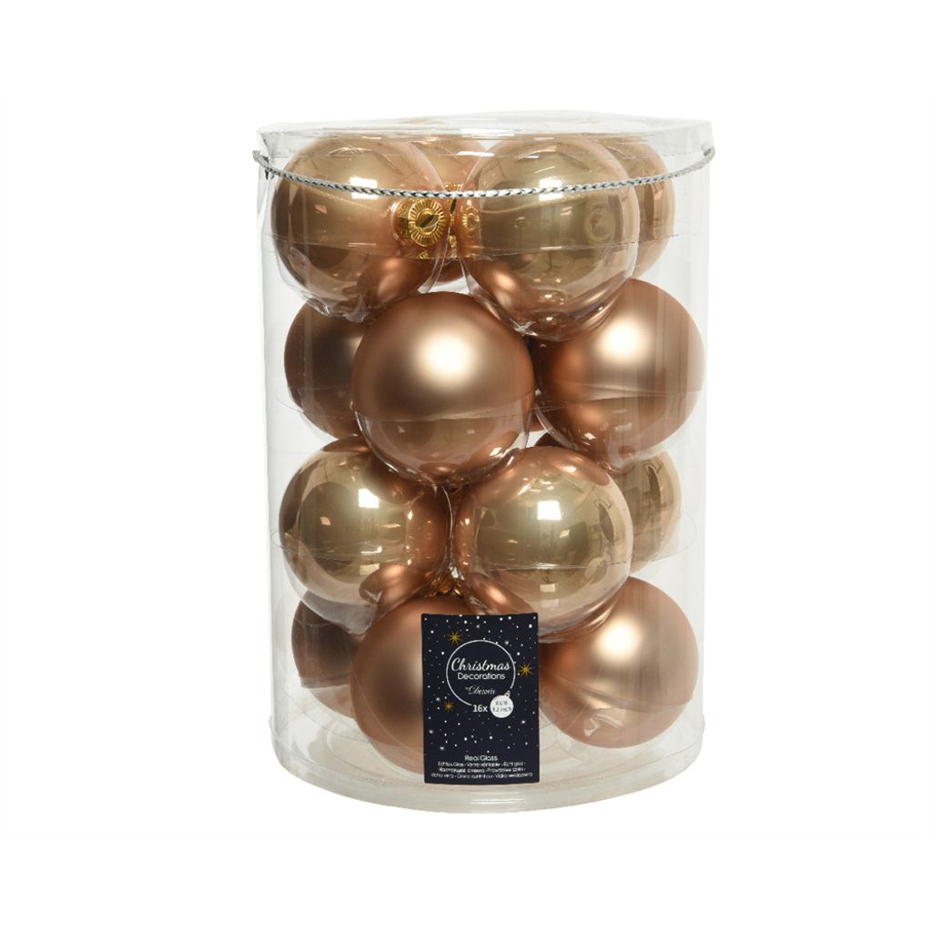 Weihnachtskugeln Glas 8cm 16 Stück - Karamel