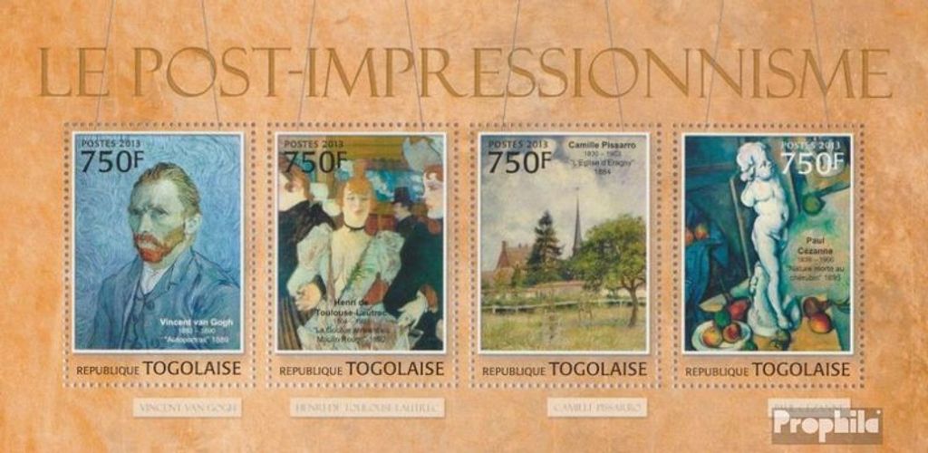 Briefmarken Togo 2013 Mi 4771-4774 Kleinbogen (kompl. Ausgabe) postfrisch Impressionismus
