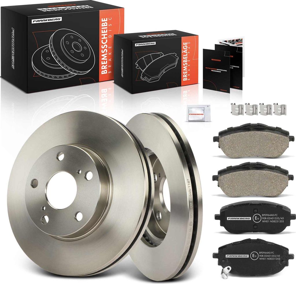 Frankberg 2x Bremsscheiben 4x Bremsbeläge Vorderachse für Toyota Auris E18 Auris Kombi Auris Van Corolla E150 E18 ZRE1