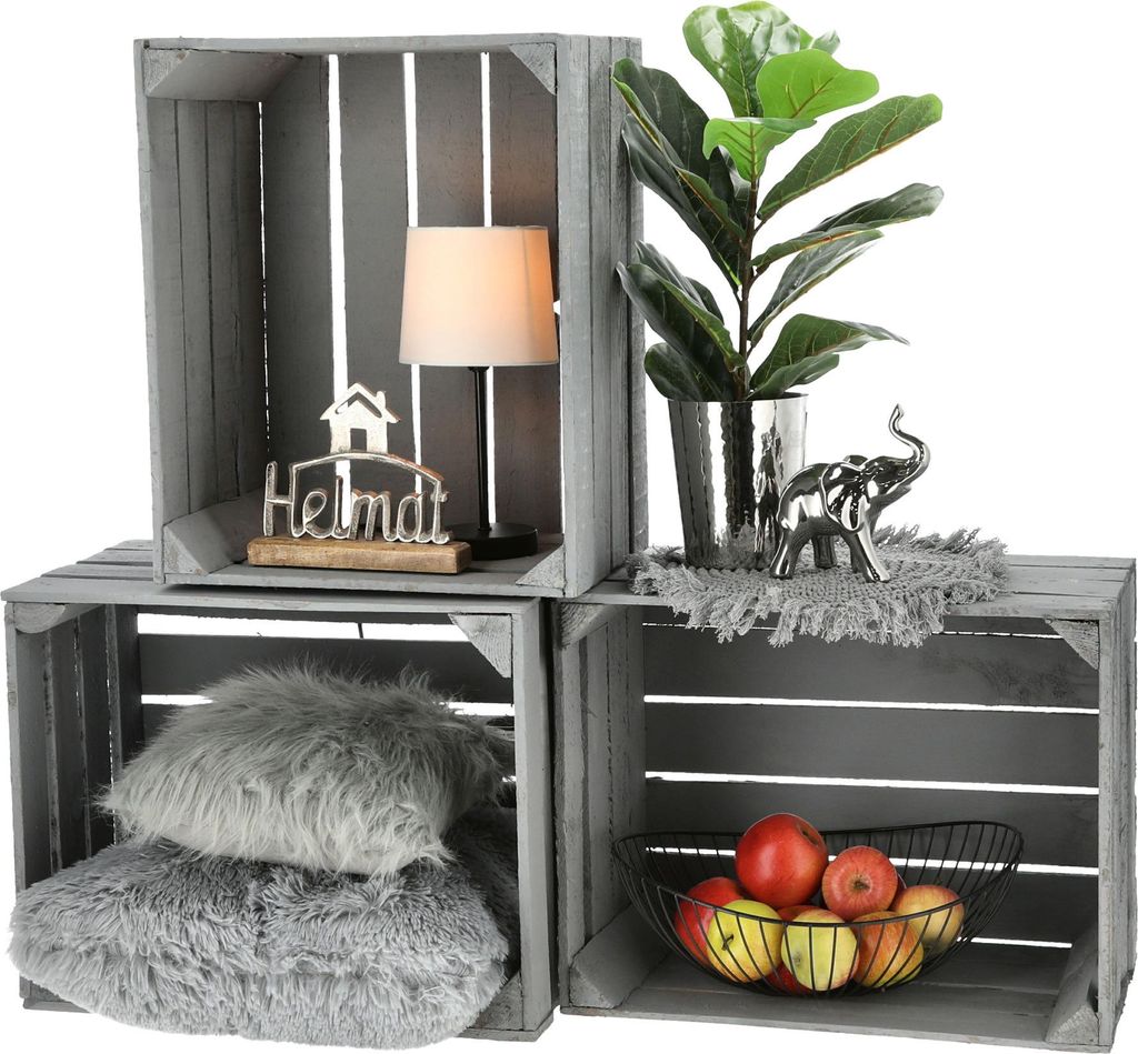 Obstkiste Holzkiste Weinkiste Stapelkiste Vintage Look grau Produktbild 