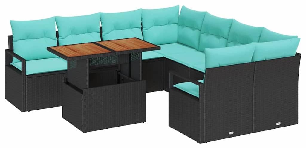 vidaXL Garten Essgruppe mit Kissen 9 pcs Schwarz und Teal