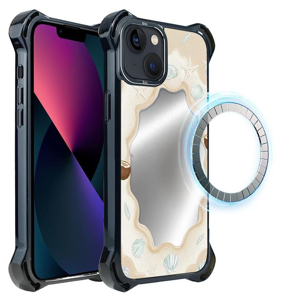 Schutzhülle für das iPhone 13, MagSafe-kompatibel, verstärkte Ecken, schwarz, Spiegel, Sand