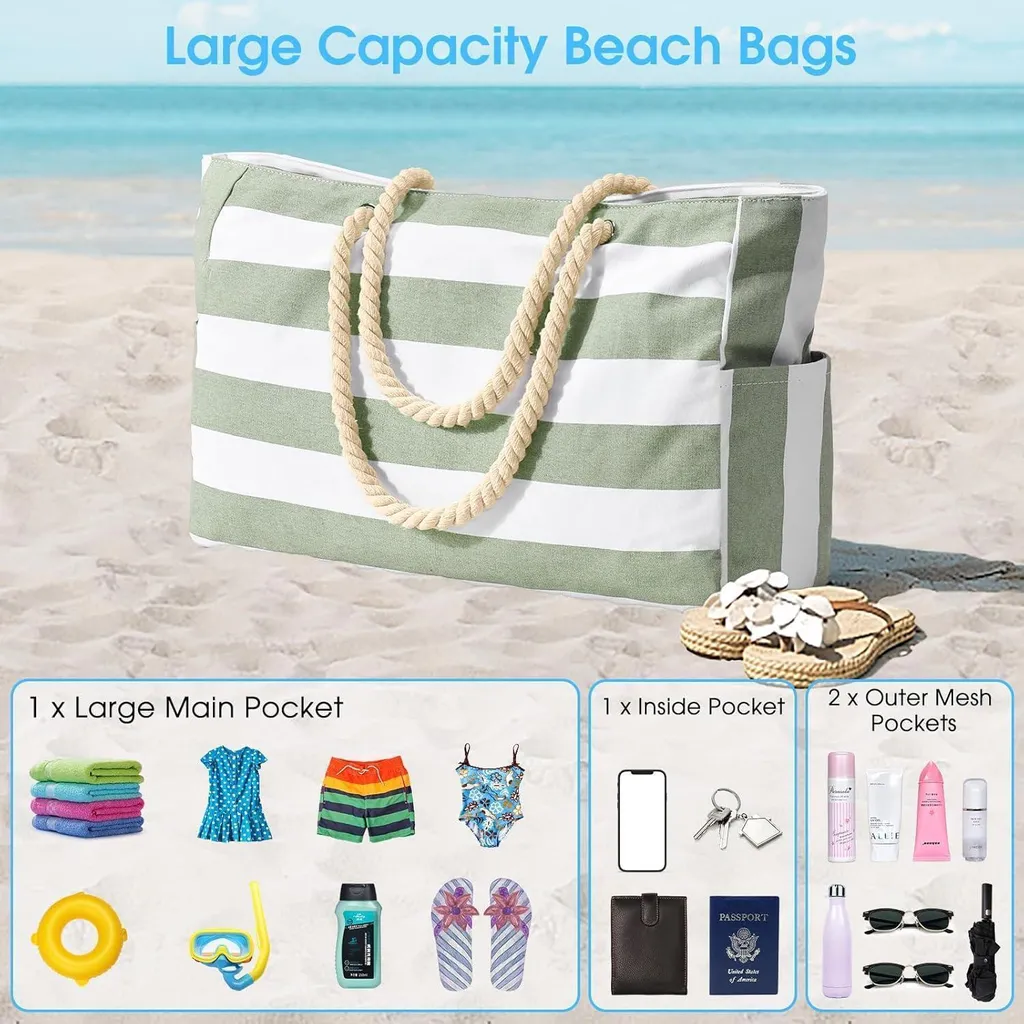 Borsa Da Spiaggia Impermeabile Con Cerniera, Borsa A Tracolla Antisabbia Per Donna Da Portare Con Se Durante Il Bagno Nera~p133235336