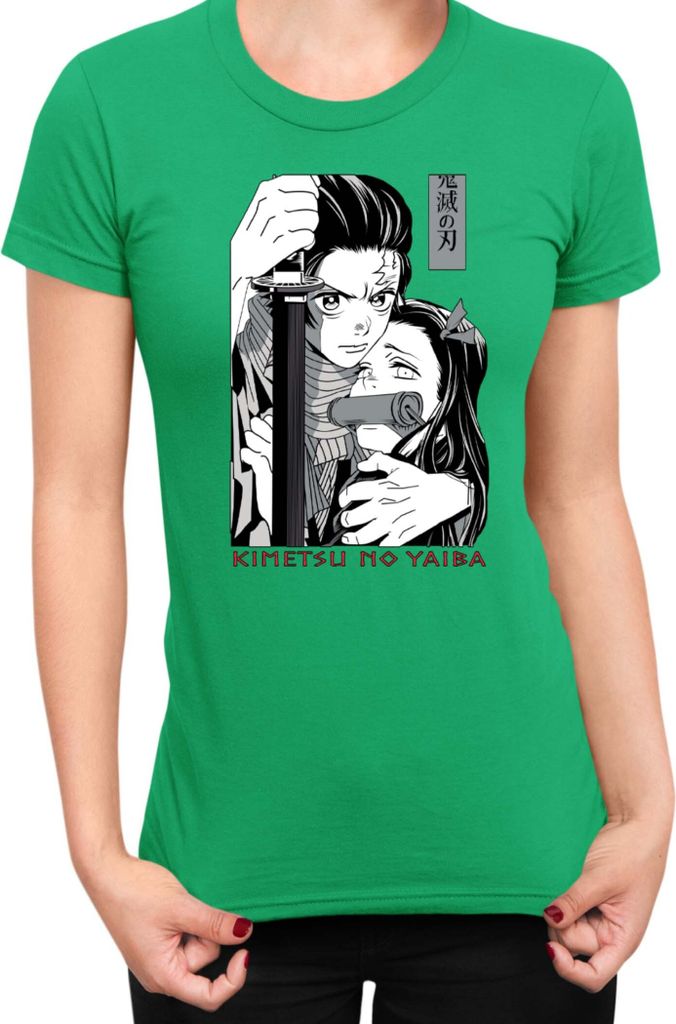 Damen T-Shirt Demon Anime Slayer Kimetsu No Yaiba Tanjiro Nezuko Kamado 003, Lady M / Grün
